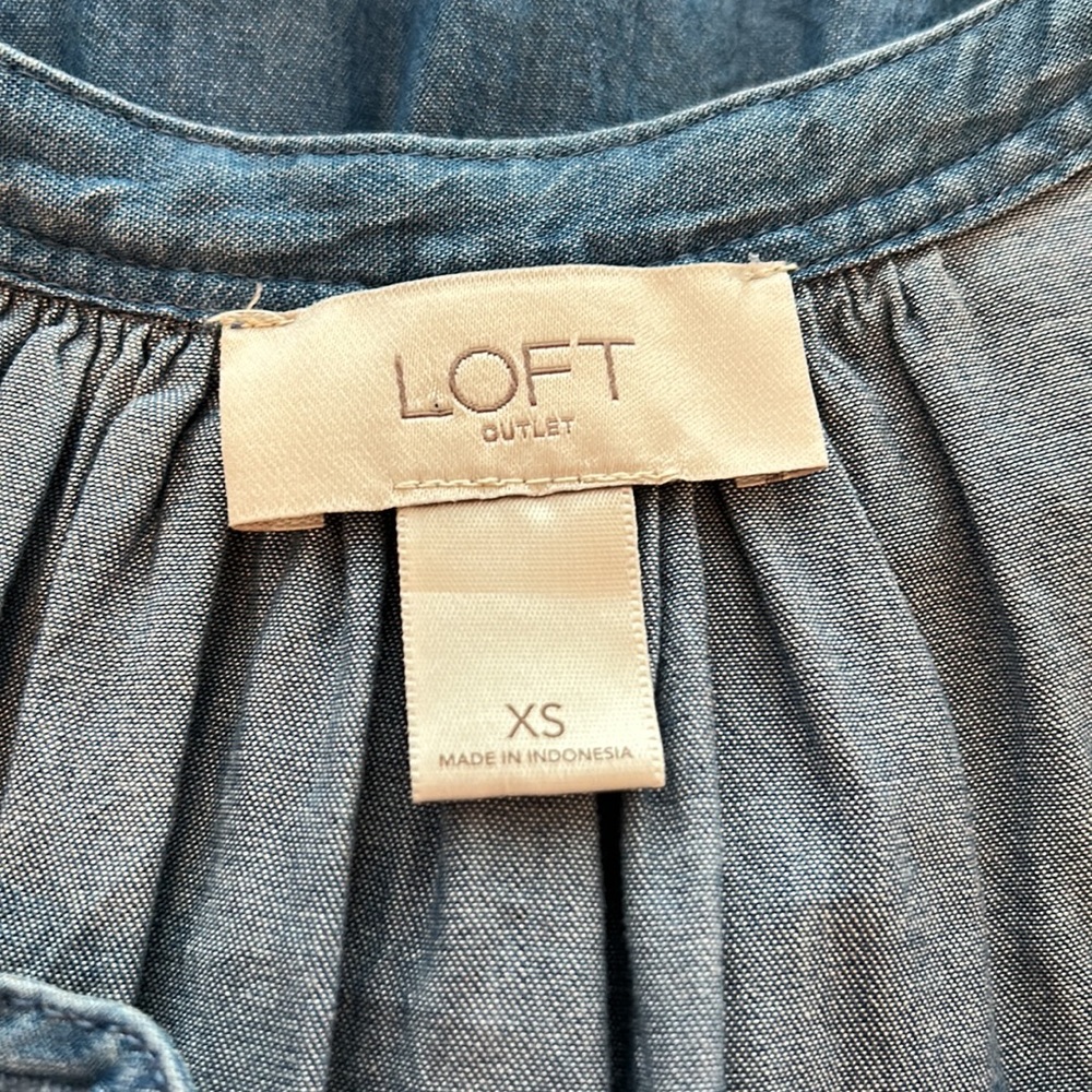 Loft Drop Waist Denim Look Chambray Summer Sundress Size XS - Picture 6 of 8